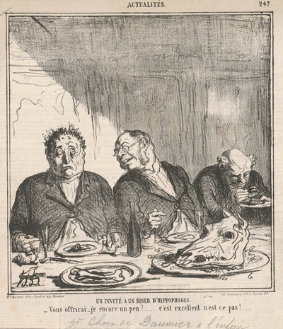 Een gast bij een diner van hippophagen: Zal ik u nog wat aanbieden? Het is uitstekend, nietwaar? door Honoré Daumier