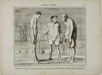 "- Baron, ik heb de eer u voor te stellen aan meneer Mérouel, een van onze grootste bankiers... - Baron, ik heb de eer u voor te stellen aan meneer Cascaret, een van onze grootste aandeelhouders," plaat 31 uit Croquis D