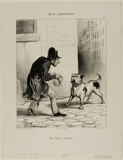 Een delicate taak, plaat 37 uit Revue Caricaturale door Honoré Victorin Daumier