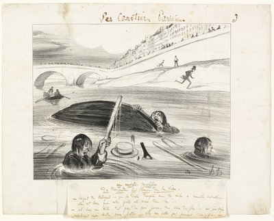 Een nieuwe manier om de rivier van het leven af te drijven, plaat drie van Les Canotiers Parisiens door Honoré Victorin Daumier