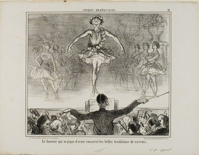 Een danser die beweert de grote traditie van VESTRI te hebben behouden, plaat 12 uit Croquis Dramatiques door Honoré Victorin Daumier