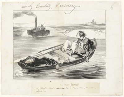Een onaangename ontmoeting, plaat zestien uit Les Canotiers Parisiens door Honoré Victorin Daumier