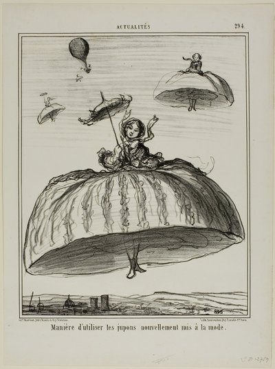 Een andere manier om gebruik te maken van de nieuwe petticoats die de laatste tijd in de mode zijn, plaat 294 uit Actualités door Honoré Victorin Daumier