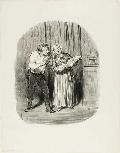 Nadeel van het trouwen met een vrouw met een zogenaamd artistiek talent, plaat 77 uit Les Bons Bourgeois door Honoré Victorin Daumier