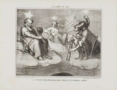 Zelfs de planeten kijken met interesse naar de aankomst van de beroemde komeet, plaat 9 uit La Cométe De 1857 door Honoré Victorin Daumier