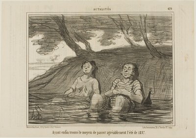 Na eindelijk de oplossing te hebben gevonden om de zomer van 1857 op een aangename manier door te brengen, plaat 429 uit Actualités door Honoré Victorin Daumier