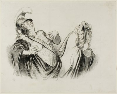 Merope. "Een soldaat van mijn statuur is heel goed in staat om de staat te besturen als die eenmaal met zoveel plezier is verdedigd," plaat 2 uit Physionomies Tragiques (recto); Provost. (in le Puff - Thtre Français) "Le Puff, est l