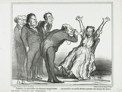 Meer wonderen van de diamanten hypnotiseur. Of, hoe je de dames in de maatschappij kunt laten poseren in vermoeiende en niet erg gracieuze houdingen, plaat 137 van Actualités door Honoré Victorin Daumier