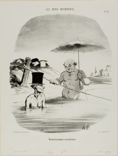 Ontspanning tijdens de hondsdagen, bord 33 van Les Bons Bourgeois door Honoré Victorin Daumier
