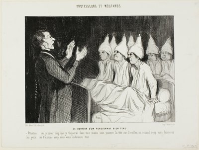 De slaapzaal van een voorname kostschool, plaat 14 uit Professeurs et Moutards (Professoren en deugnieten) door Honoré Victorin Daumier