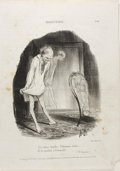 De jurk valt, de man blijft staan en de benen trillen. (J.B. Rousseau), plaat 10 uit Coquetterie door Honoré Victorin Daumier