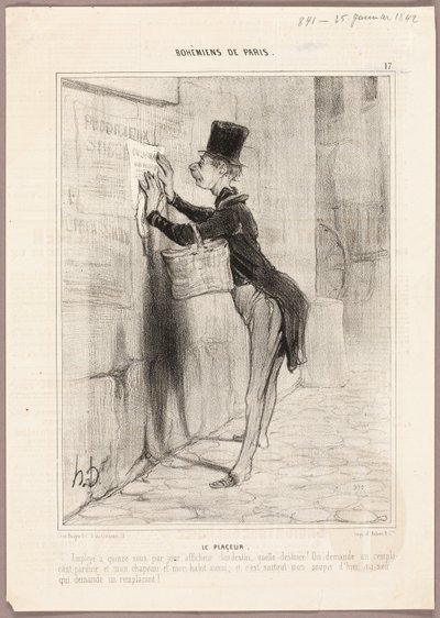 De Affiche Man, plaat 17 uit Bohémiens de Paris door Honoré Victorin Daumier