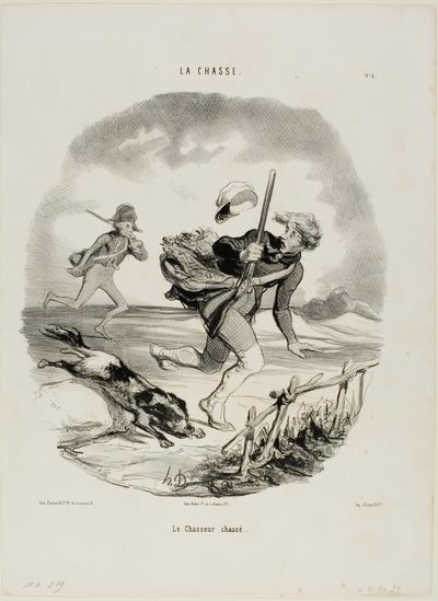 De opgejaagde jager, plaat 4 van La Chasse door Honoré Victorin Daumier