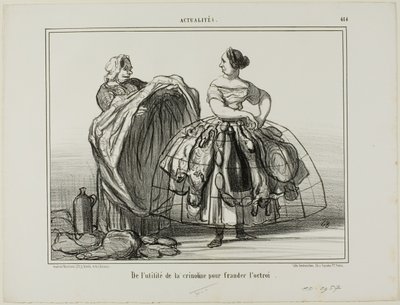 Het nut van de crinoline bij het bedriegen van de douane, plaat 414 uit Actualités door Honoré Victorin Daumier