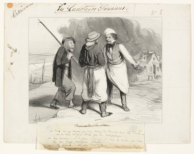 Nou, wat leuk! Ik dacht dat we net een verlaten eiland hadden ontdekt of in ieder geval een land bewoond door kannibalen., plaat twee van Les Canotiers Parisiens door Honoré Victorin Daumier