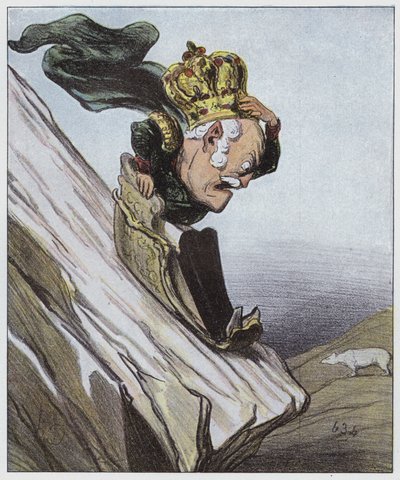 Op een enigszins gevaarlijke helling door Honore (after) Daumier