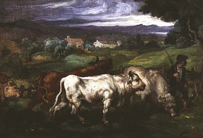 Vee en een drijver in een landschap door Honore (circle of) Daumier