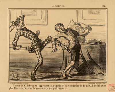 Actualiteiten nr. 192: Woede van Mr. Cobden bij het vernemen van het nieuws over het sluiten van de vrede... door Honoré Daumier
