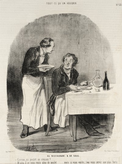 In het restaurant voor 32 sous door Honoré Daumier