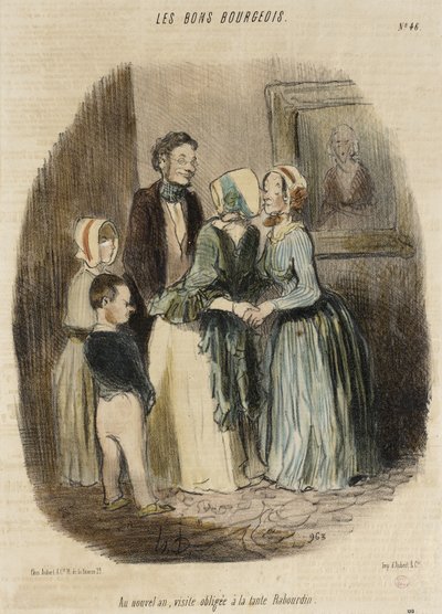 Met Nieuwjaar, verplicht bezoek aan tante Rabourdin door Honoré Daumier