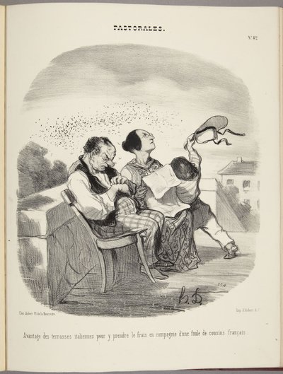 Voordeel van Italiaanse terrassen om er verkoeling te zoeken in het gezelschap van een menigte Franse neven door Honoré Daumier