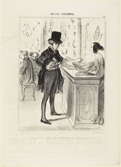 Zijn halve kopje bij domino en zijn beurs op straat verloren hebben, nummer 12 uit de serie Émotions Parisiennes van Le Charivari door Honoré Daumier