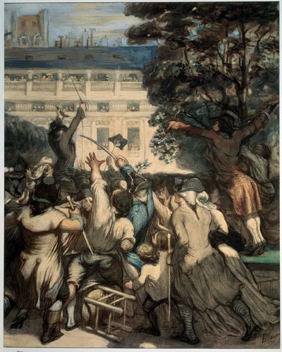 Camille Desmoulins (1760-1794) spreekt de patriotten toe in de tuinen van het Koninklijk Paleis door Honoré Daumier
