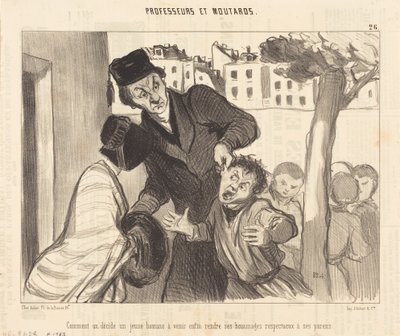 Hoe men een jonge man overtuigt om te komen... door Honoré Daumier