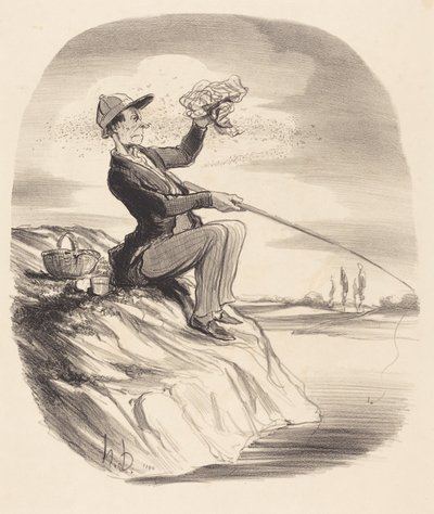 Ongemak van het vissen... door Honoré Daumier