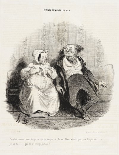 Zeg eens, liefje! Denk je dat het een jongen wordt? door Honoré Daumier