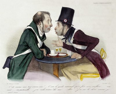 Discussie in een bistro tussen nationale gardes - door Daumier door Honoré Daumier