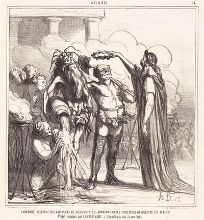 Empedocles ontvangt goddelijke eerbewijzen door Honoré Daumier