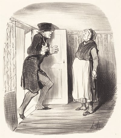 Ongemak van het bezoeken van een entresol zonder voorzorg... door Honoré Daumier