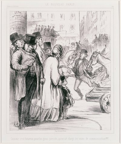 Le Nouveau Paris: Wat een geluk voor mensen met haast dat de wegen verbreed zijn (Het Nieuwe Parijs) door Honoré Daumier