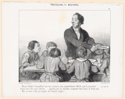 Mijnheer Adolphe Chamouillard, u zult zich dus voortdurend kieskeurig tonen wat eten betreft ... ik verklaar u, u bent slechts een sybariet ... leer dat de Spartanen het hele jaar zwarte soep aten ... - Maar ten minste was het door Honoré Daumier