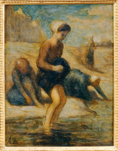 Aan de waterkant (olieverf op hout) door Honore Daumier