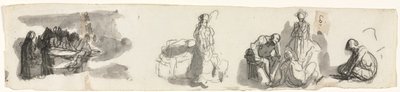 Blad met Studies van een Groep van Vier Figuren aan de Rechterkant (recto) door Honoré Daumier