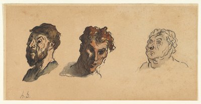 Drei männliche Köpfe door Honoré Daumier