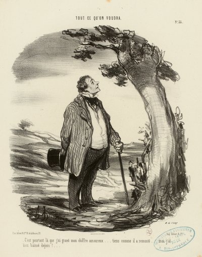 Alles wat men maar wil nr. 35: Toch heb ik juist daar mijn liefdessymbool gegraveerd... door Honoré Daumier