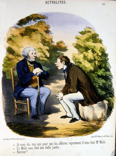 Twee mannen bespreken politiek en het nut van de Comte de Mole door Honoré Daumier