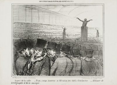 Zicht op de grote zaal, plaat 1 uit Souvenir Du Grand Festival Des Orphéonistes door Honoré Daumier