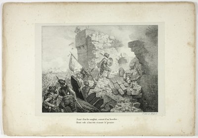 Gewapend met een bloederig ijzer, bedekt met een schild... door Horace Vernet
