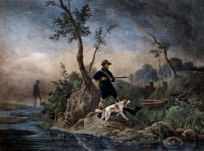 Eendenjacht in het moeras door Emile Jean Horace Vernet