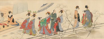 Drie Goden van Geluk Bezoeken de Yoshiwara... door Hosoda Eishi