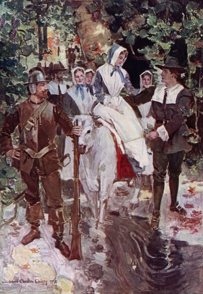 Illustratie voor The Courtship of Miles Standish door Henry Wadsworth Longfellow door Howard Chandler (after) Christy