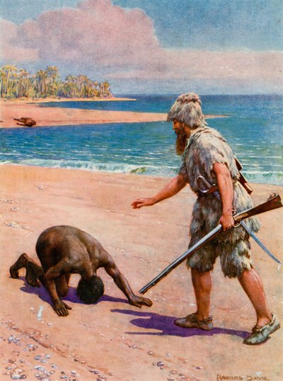 Illustratie voor Robinson Crusoe door Howard Davie