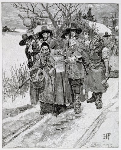 Arrestatie van een heks, gegraveerd door J. Bernstrom, illustratie uit 