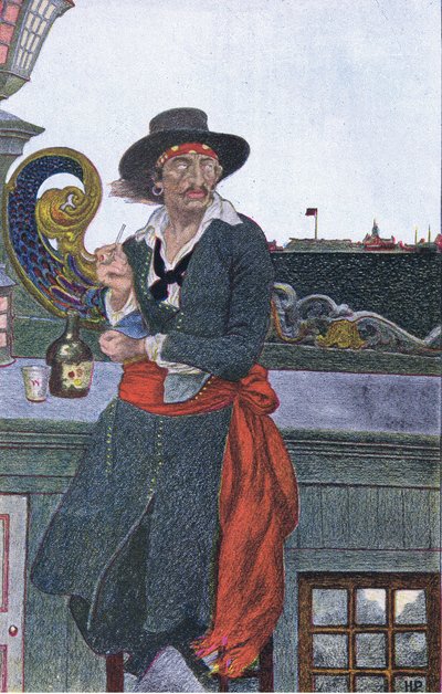 Kidd op het dek van de Adventure Galley, uit Howard Pyles Book of Pirates gepubliceerd door Harper & Bros, 1921 door Howard Pyle