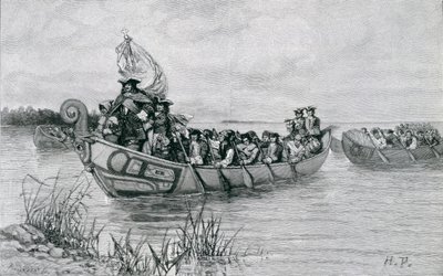 De landing van Cadillac, illustratie uit 