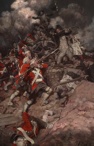 Ze klauterden over de borstwering en stormden over de top, halsoverkop, op de Britten af door Howard Pyle